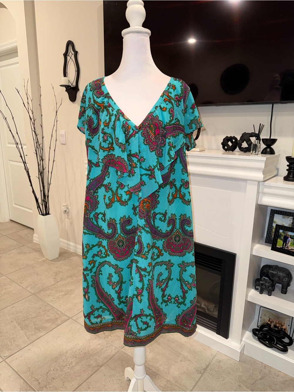 Nicole by Nicole Miller Turquoise Paisley Midi Dress Size 12